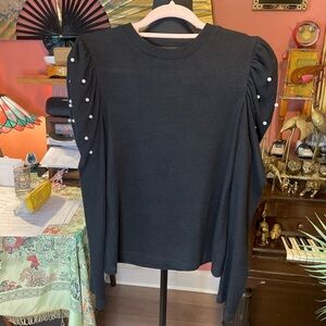 Pomander Place from Tuckernuck soft black puffed shoulder tee with faux pearl